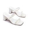 Women's Square Open Toe Heeled Sandals Two Strap Mules Slip On Block Chunky Mid Heels Sandals