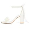 Pearl Heels Wedding Shoes for Bride Open Toe Bridal Shoes Block Heel Wedding Sandals