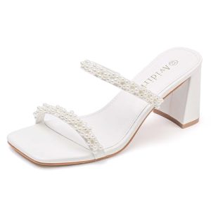 Women's Square Open Toe Heeled Sandals Two Strap Mules Slip On Block Chunky Mid Heels Sandals