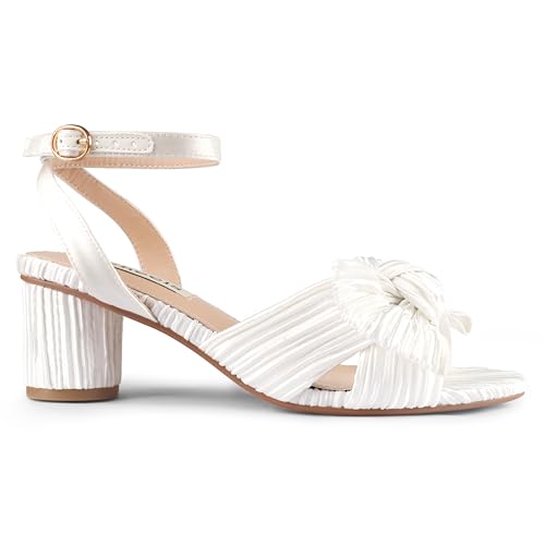 Women's Bow Knot Heeled Sandals Open Toe High Block Ankle Strap Chunky Heels Bride Wedding Shoes