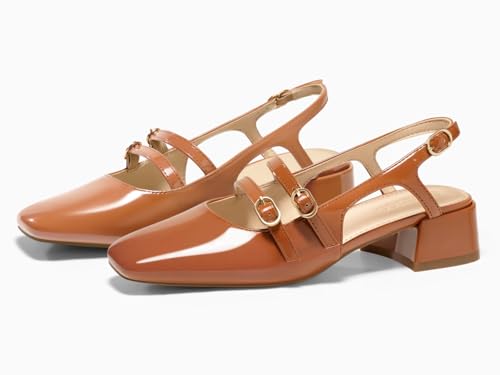 Womens Mary Jane Chunky Low Heels Slingback Pumps Closed Square Toe Wedding Dress Shoes