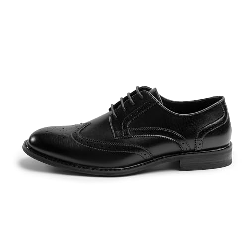 Mens Classic Dress Oxfords, Wingtip Prince Modern Formal Lace Up Shoes, Round Toe, TPR Outsole