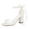 Block Heel Bridal Shoes Open Toe Wedding Shoes for Bride Pearl Heels Wedding Sandals