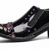Men’s Patent Leather Floral‐Studded Dress Loafers – Pointed Toe Slip-On Cuban Heel Shoes for Wedding, Prom, Party, Stage &