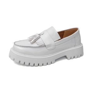 Tassel Loafers for Men's Patent Leather Platform Dress Shoes Chunky Block Heel Heighten Non-Slip Lug Sole Slip On Big Toe Formal