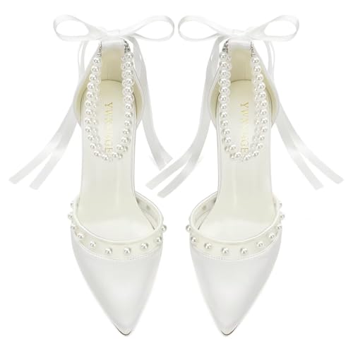 Wedding Shoes for Bride Block Heel Bridal Heels Closed Toe Pearl Heels Bridal Shoes
