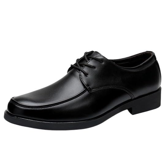 Formal Shoes for Men Waterproof Leather Round Toe Classic Lace Up Evening Prom Wedding Anti-Slip Non Slip Rubber Sole Block Heel