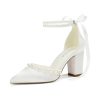 Wedding Shoes for Bride Block Heel Bridal Heels Closed Toe Pearl Heels Bridal Shoes