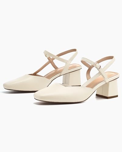 Women's Slingback Chunky Low Heels Closed Square Toe Heel Wedding Party Dress Pumps Shoes