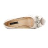 Peep Toe Mid Heels for Woman Rhinestones Satin Evening Prom Wedding Shoes