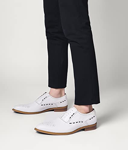 Mens White Oxfords Formal Dress Shoes - Genuine Leather Classic Round Toe Wingtip Brogue Lace Up Derby Shoes for Wedding