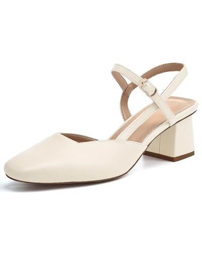 Women's Slingback Chunky Low Heels Closed Square Toe Heel Wedding Party Dress Pumps Shoes