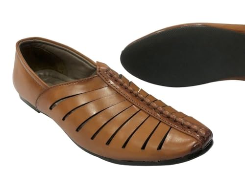 Mens Punjabi Jutti Style Tan Sherwani Shoes Loafers jalsa Jutti Men Groom Breathable Shoes