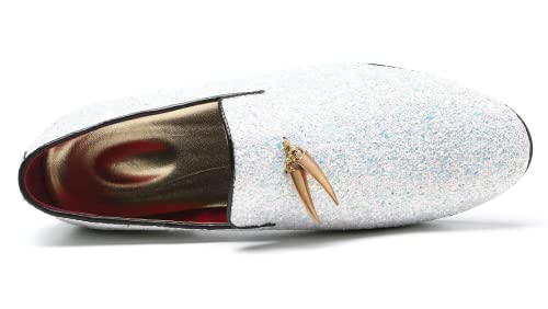 Mens Smoking Glitter Slipper, Luxury Penny Slip-On Classic Party Wedding Tuxedo Loafers Sparkle Dress Shoes