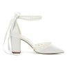 Wedding Shoes for Bride Block Heel Bridal Heels Closed Toe Pearl Heels Bridal Shoes