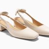 Womens Chunky Low Heels Bow Slingback Pumps Closed Square Toe Wedding Party Dress Shoes