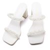Women's Square Open Toe Heeled Sandals Two Strap Mules Slip On Block Chunky Mid Heels Sandals