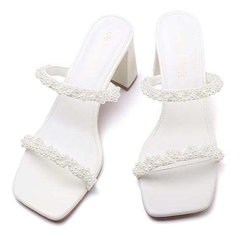 Women's Square Open Toe Heeled Sandals Two Strap Mules Slip On Block Chunky Mid Heels Sandals