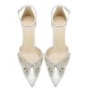 High Heel Wedding Shoes for Bride Closed Toe Bridal Heels Rhinestones Butterfly Prom Evening Party Shoes