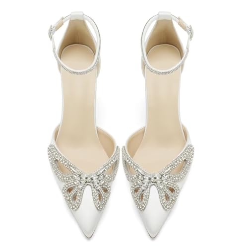 High Heel Wedding Shoes for Bride Closed Toe Bridal Heels Rhinestones Butterfly Prom Evening Party Shoes