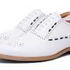 Mens White Oxfords Formal Dress Shoes - Genuine Leather Classic Round Toe Wingtip Brogue Lace Up Derby Shoes for Wedding