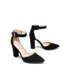 Women's Chunky High Heels Dress Pumps Closed Pointed Toe Block Ankle Strap Shoes for Wedding Party