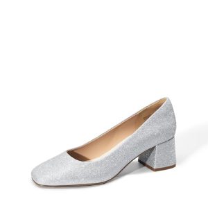 Women's Low Chunky Heels Square Toe Pumps Comfortable Slip On Dress Shoes Wedding Party Office Shoes