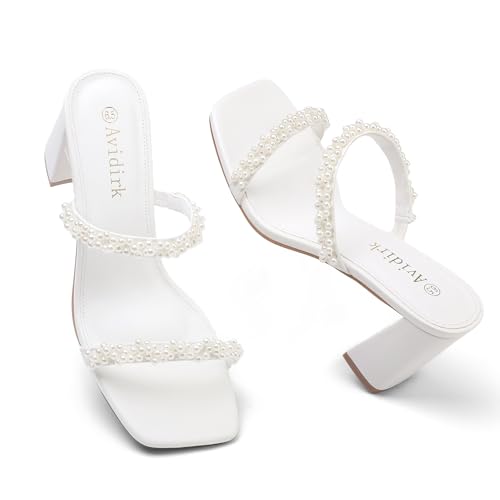 Women's Square Open Toe Heeled Sandals Two Strap Mules Slip On Block Chunky Mid Heels Sandals