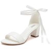 Pearl Wedding Shoes Open Toe Block Heel Wedding Sandals Chunky Heel Bridal Shoes