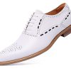 Mens White Oxfords Formal Dress Shoes - Genuine Leather Classic Round Toe Wingtip Brogue Lace Up Derby Shoes for Wedding