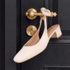 Womens Chunky Low Heels Bow Slingback Pumps Closed Square Toe Wedding Party Dress Shoes