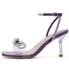 Women's Closed Toe Rhinstone Wedding Low Heel Slingback Clear Kitten Heels,Adjustable Strap Pointed Toe Bow Pumps High Heeled
