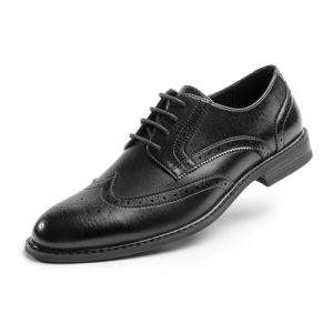 Mens Classic Dress Oxfords, Wingtip Prince Modern Formal Lace Up Shoes, Round Toe, TPR Outsole
