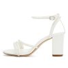 Block Heel Wedding Shoes for Bride Pearl Heels Open Toe Bridal Shoes Chunky Heel Wedding Sandals