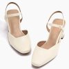Women's Slingback Chunky Low Heels Closed Square Toe Heel Wedding Party Dress Pumps Shoes