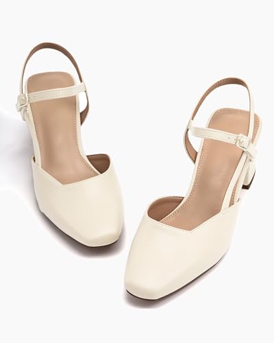Women's Slingback Chunky Low Heels Closed Square Toe Heel Wedding Party Dress Pumps Shoes