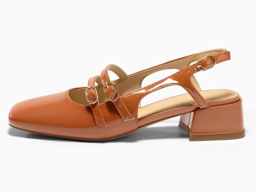 Womens Mary Jane Chunky Low Heels Slingback Pumps Closed Square Toe Wedding Dress Shoes