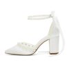 Wedding Shoes for Bride Block Heel Bridal Heels Closed Toe Pearl Heels Bridal Shoes