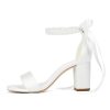 Block Heel Bridal Shoes Open Toe Wedding Shoes for Bride Pearl Heels Wedding Sandals