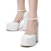 Women’s High Chunky Platform Closed Toe Block Heels Square Toe Ankle Strap Dress Wedding Party Pumps Shoes Aurelia
