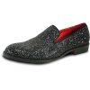 Men Dress Shoe Prom Slip on Loafer Tuxedo Shoe Classic Metallic Glitter for Wedding Prom Party Black Gold Silver