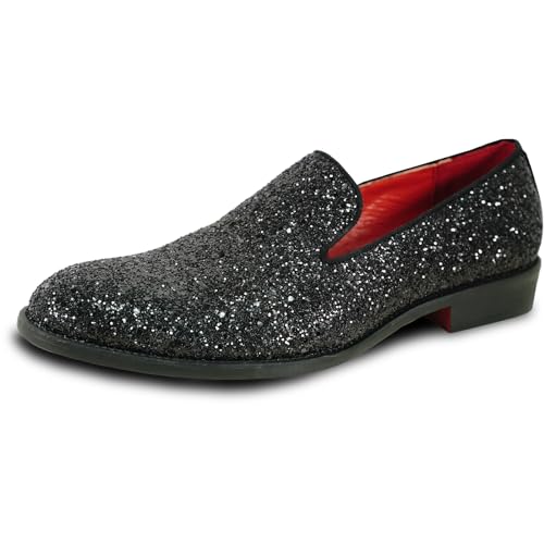 Men Dress Shoe Prom Slip on Loafer Tuxedo Shoe Classic Metallic Glitter for Wedding Prom Party Black Gold Silver