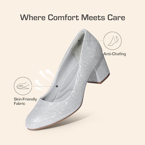 Women's Pumps Low Chunky Block Heel Dress Shoes Closed Round Toe Comfortable Heels