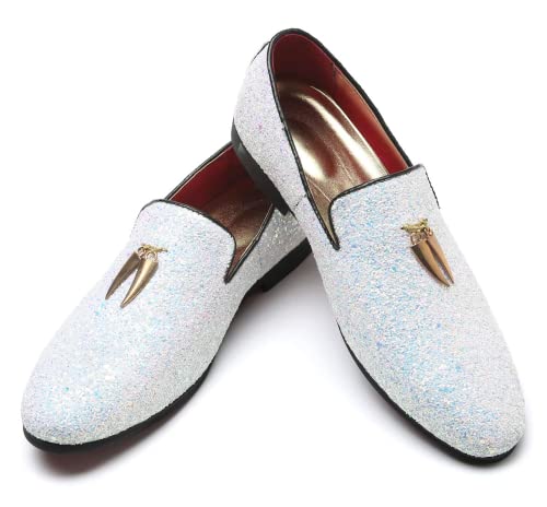 Mens Smoking Glitter Slipper, Luxury Penny Slip-On Classic Party Wedding Tuxedo Loafers Sparkle Dress Shoes