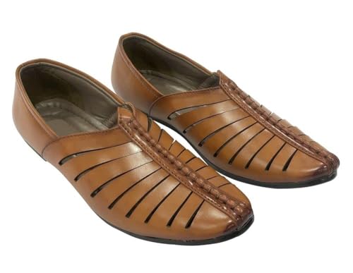 Mens Punjabi Jutti Style Tan Sherwani Shoes Loafers jalsa Jutti Men Groom Breathable Shoes