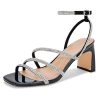 Womens Rhinestone Sandals Ankle Strap Square Toe Dressy Heels Shoes for Party Wedding Dressy Dating