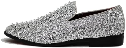 SPK70 Men's Vintage Spike Dress Loafers Slip On Fashion Shoes Classic Tuxedo Dress Shoes