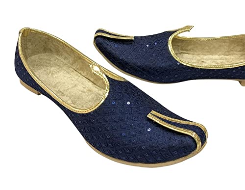 Men's Punjabi Jutti Blue Bridal Traditional Wedding Shoes Flat Mojari Khussa Handmade Ethnic Indian Juti