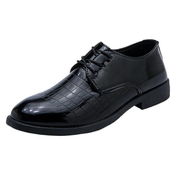 Dress Oxford Formal Shoes for Mens Lace-up Breathable Business Synthetic Leather Prom Wedding Slip Resistant Block Heel Rubber