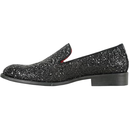 Men Dress Shoe Prom Slip on Loafer Tuxedo Shoe Classic Metallic Glitter for Wedding Prom Party Black Gold Silver